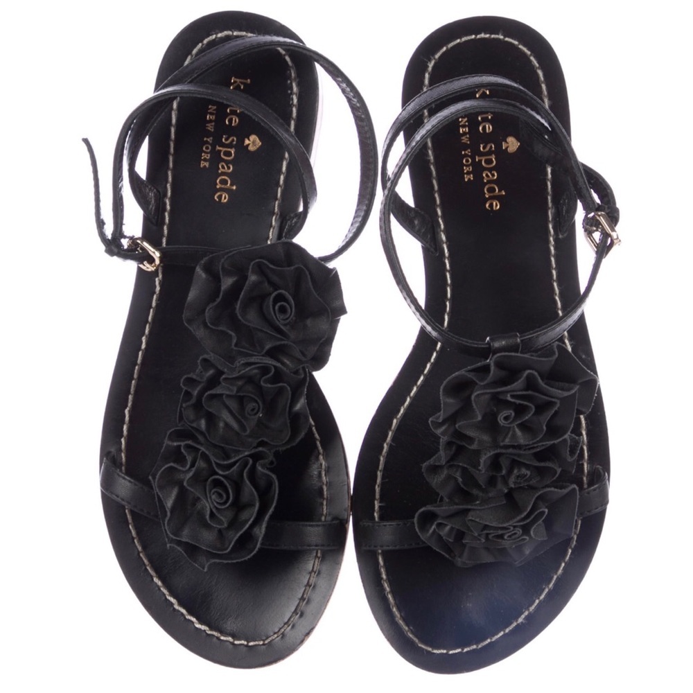 Kate Spade NY Black Flower Leather Sandals Size 6 - Picture 3 of 5